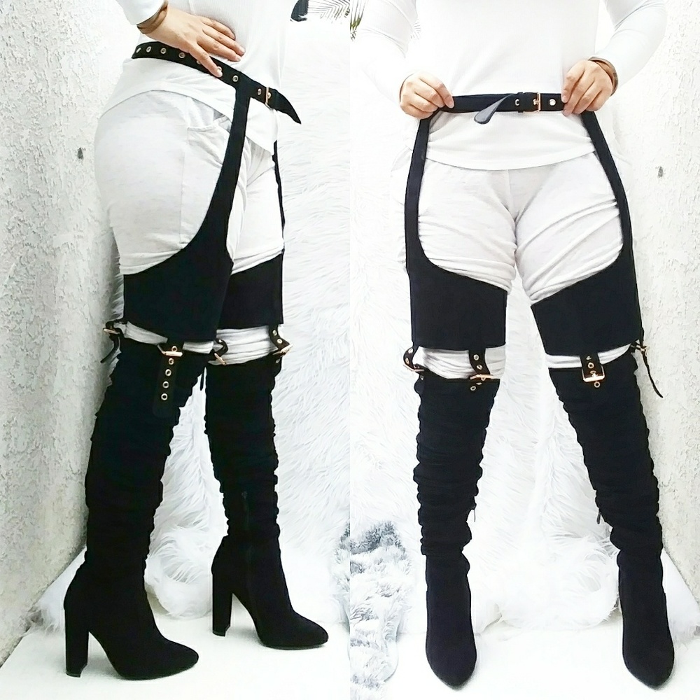 Black Belted Over The Knee Long Boot In Black